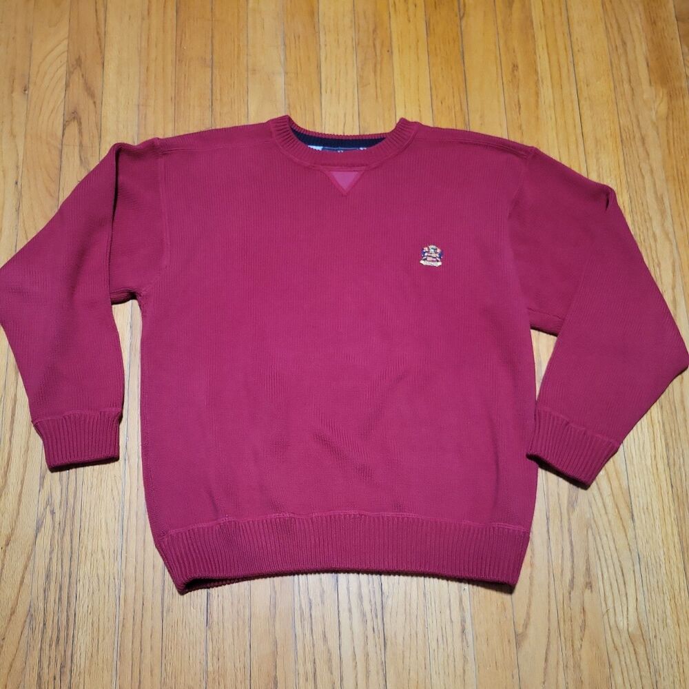 VTG Woods & Gray Sweater Men’s L Red Crewneck Ribbed knit Large embroidered logo
